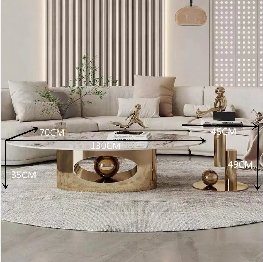 Sintered Stone Top Coffee Table and End Table Luxury Marble Modern Gold Stainless Steel for Living Room