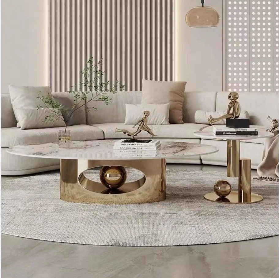 Sintered Stone Top Coffee Table and End Table Luxury Marble Modern Gold Stainless Steel for Living Room