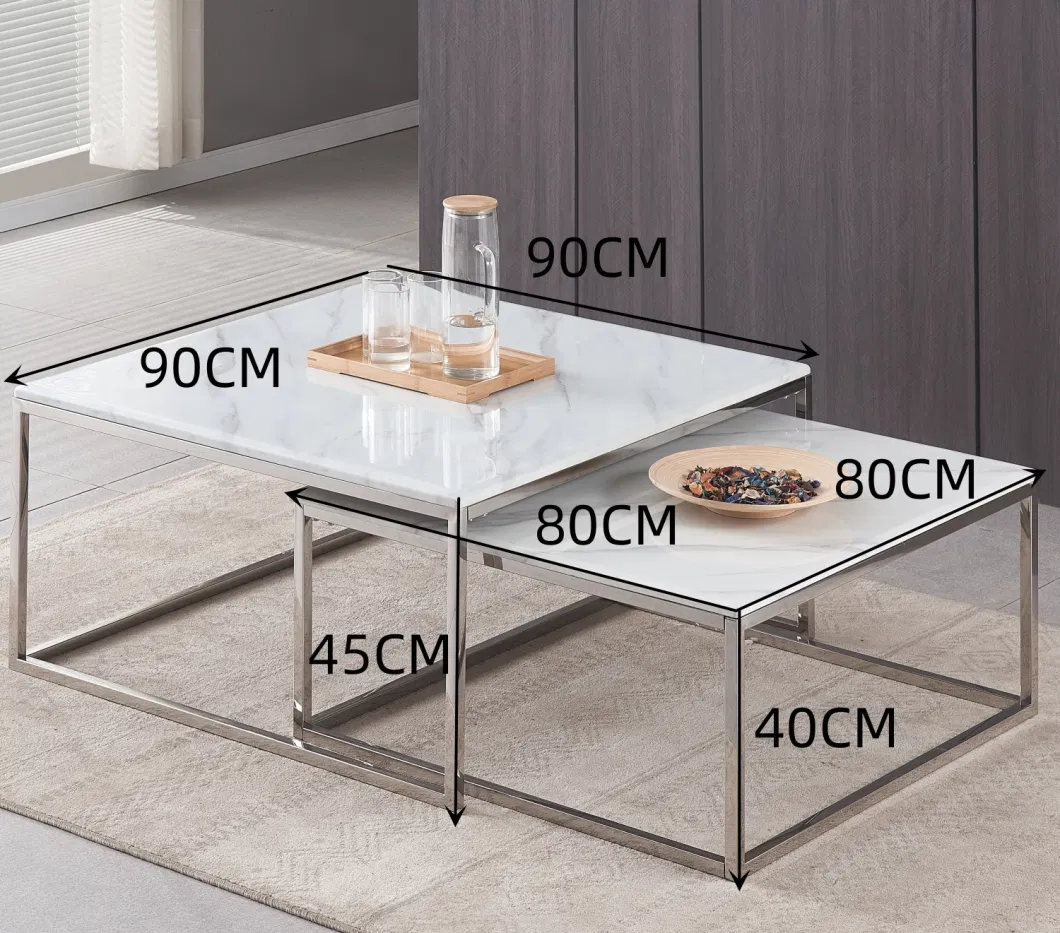 Modern Design White Marble Top Stainless Steel Square Coffee Table for Home Living Room Furniture