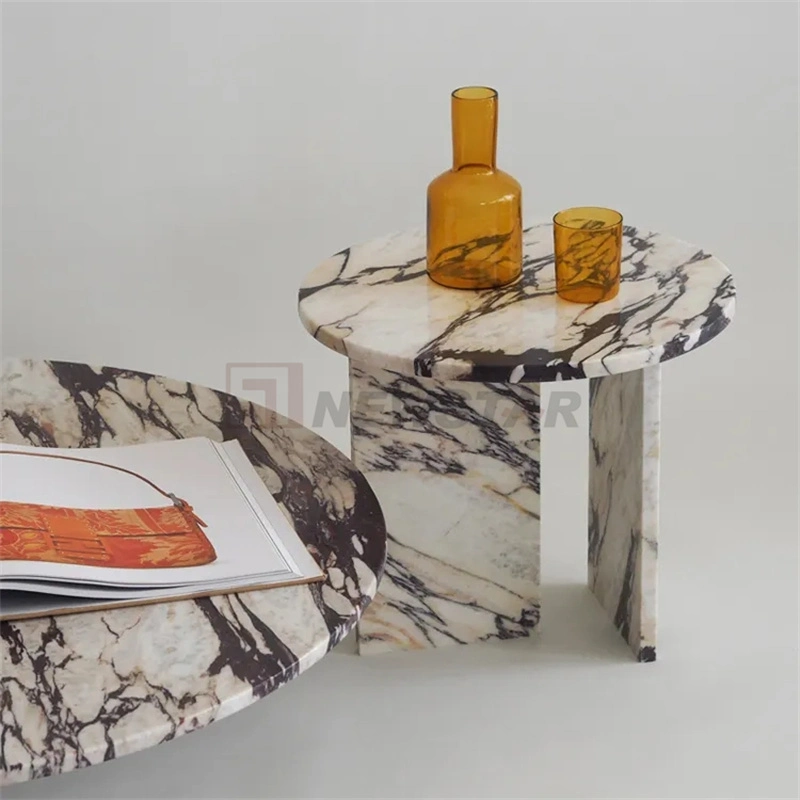 Modern Simple Travrtine Table Natural Marble Living Room Furniture Round Side Table Calacatta Viola Marble Coffee Table